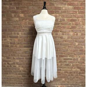 New Collection Women’s White Spaghetti Strap Tulle Overlay Dress Sz S NEW